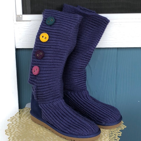 UGG Shoes - Ugg Tall Blue Sweater Boots with Rainbow Buttons
